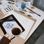 Artist creating content with materials