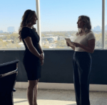 Two business women discussing brand strategy